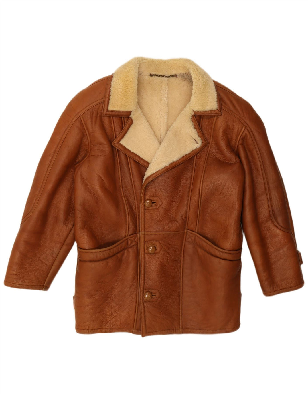 Giacca in shearling vintage da uomo UK 42 XL Marrone