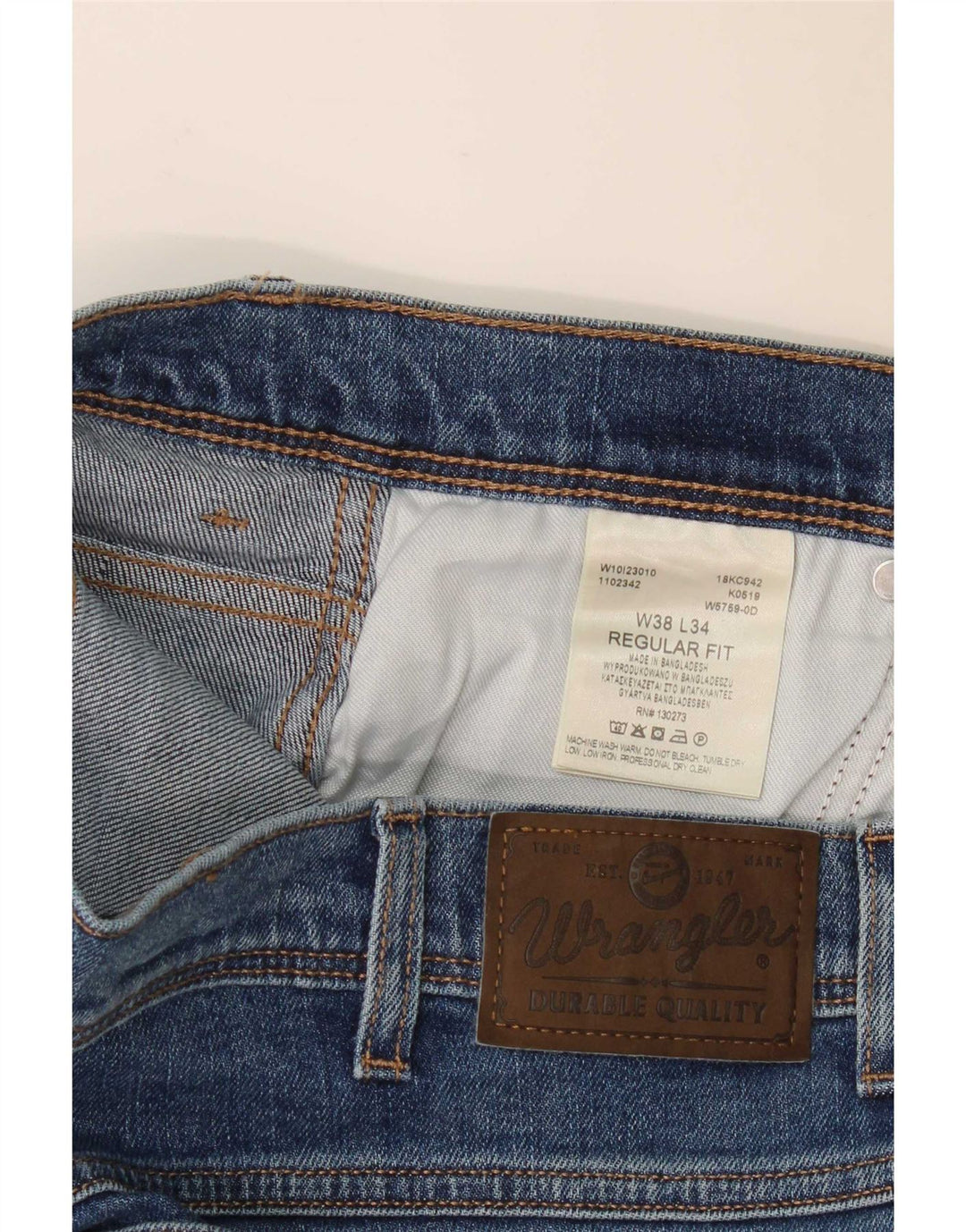 Jeans dritti da uomo Wrangler vestibilità regolare W38 L34 cotone blu
