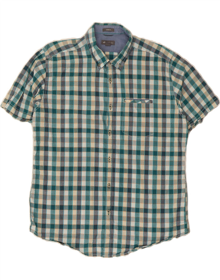 EDDIE BAUER Mens Classic Fit Short Sleeve Shirt Large Green Check Cotton Vintage Eddie Bauer and Second-Hand Eddie Bauer from Messina Hembry 