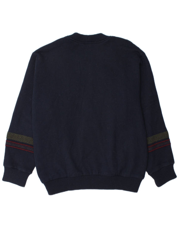 Maglione cardigan vintage da uomo IT 52 grande lana a righe blu navy
