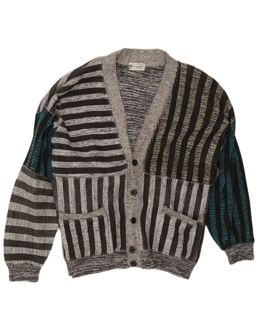 Maglione cardigan da uomo La Squadra in cotone a righe grandi grigie