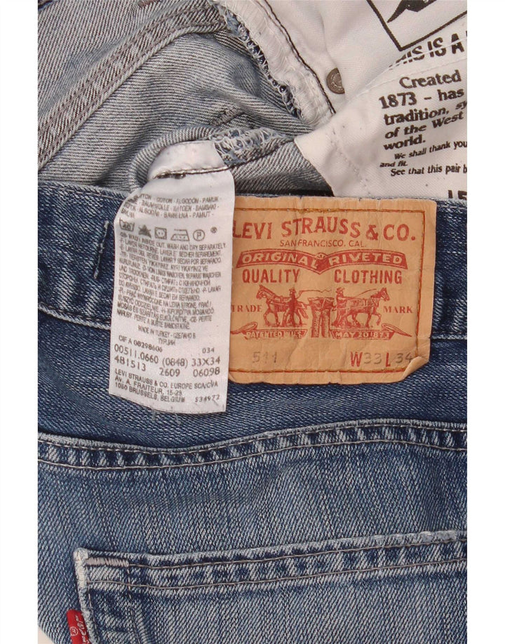 Jeans Levi's Uomo 511 Slim Distressed W33 L34 Cotone Blu