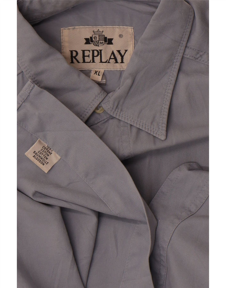 Camicia da uomo Replay XL in cotone blu