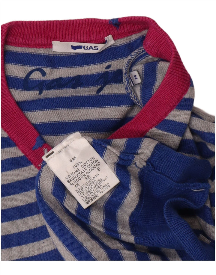 Maglione da uomo con scollo a V Gas in cotone a righe blu medio