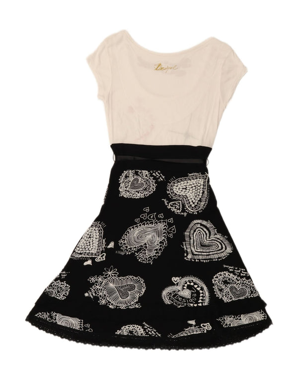 DESIGUAL Womens Graphic A-Line Dress UK 12 Medium White Floral Viscose