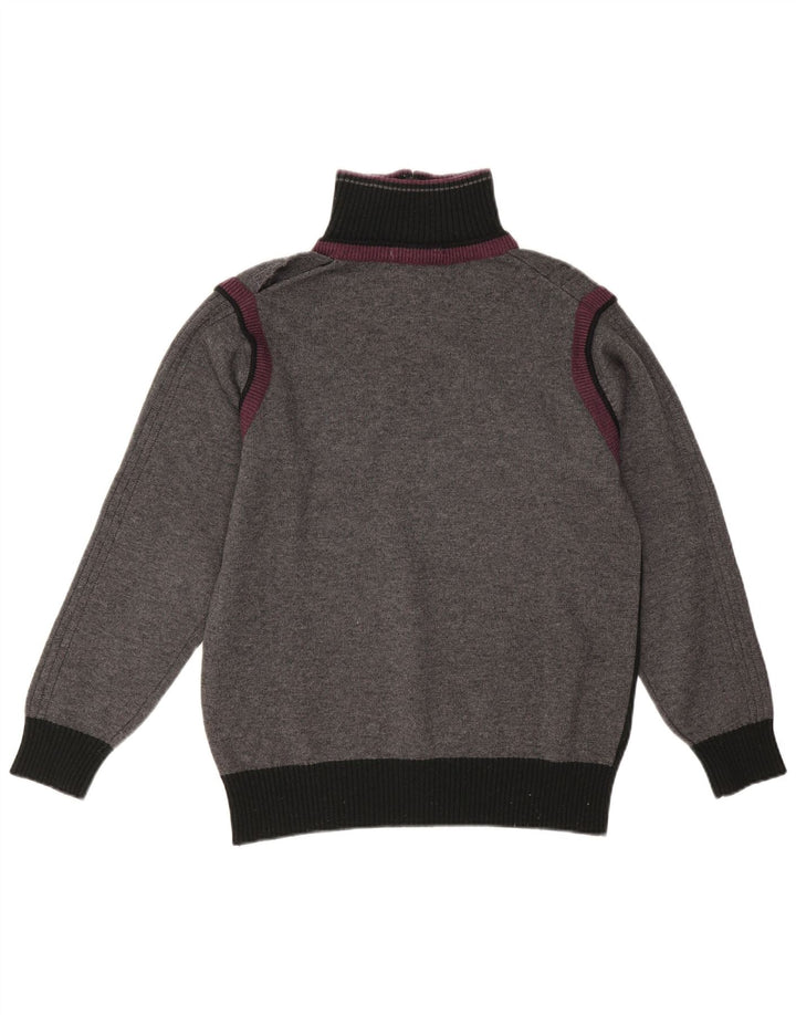 Maglione vintage da uomo con zip e collo piccolo color block grigio