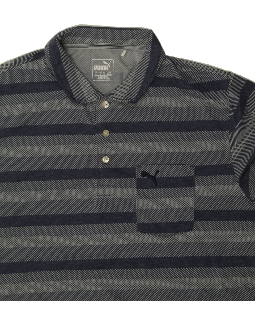 PUMA Mens Polo Shirt XL Navy Blue Striped Vintage Puma and Second-Hand Puma from Messina Hembry 