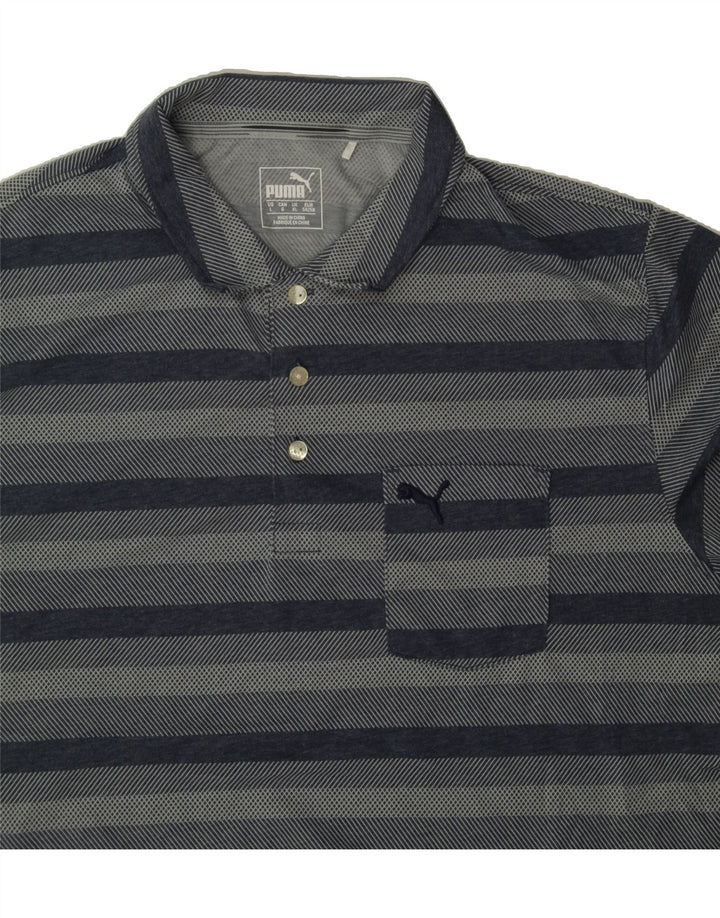 PUMA Mens Polo Shirt XL Navy Blue Striped Vintage Puma and Second-Hand Puma from Messina Hembry 