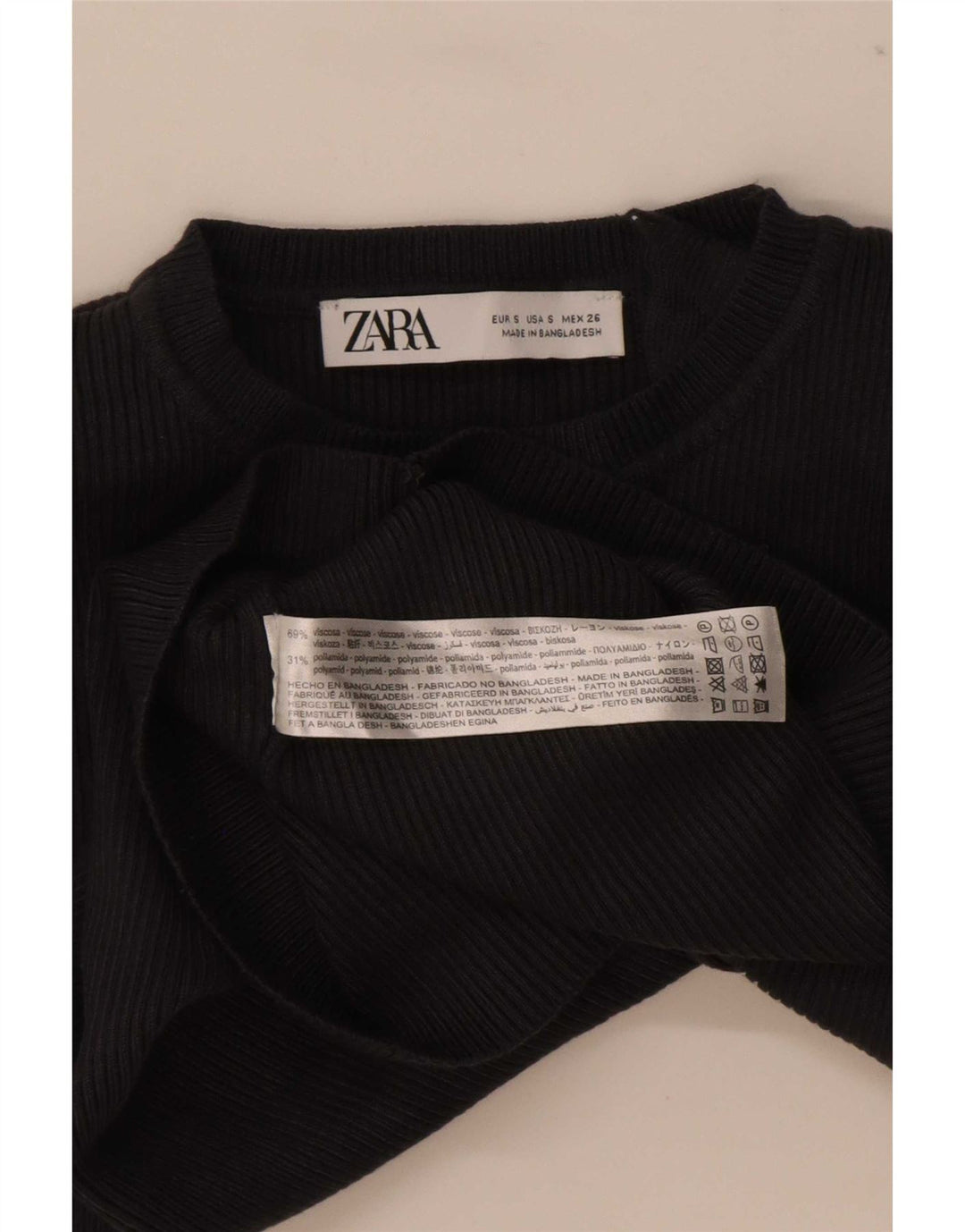 Top Zara da donna a maniche lunghe UK 8 Small in viscosa nera