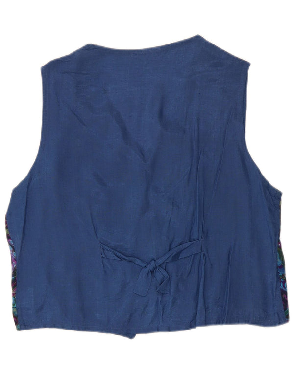 Gilet vintage da donna UK 14 in viscosa floreale blu medio retrò