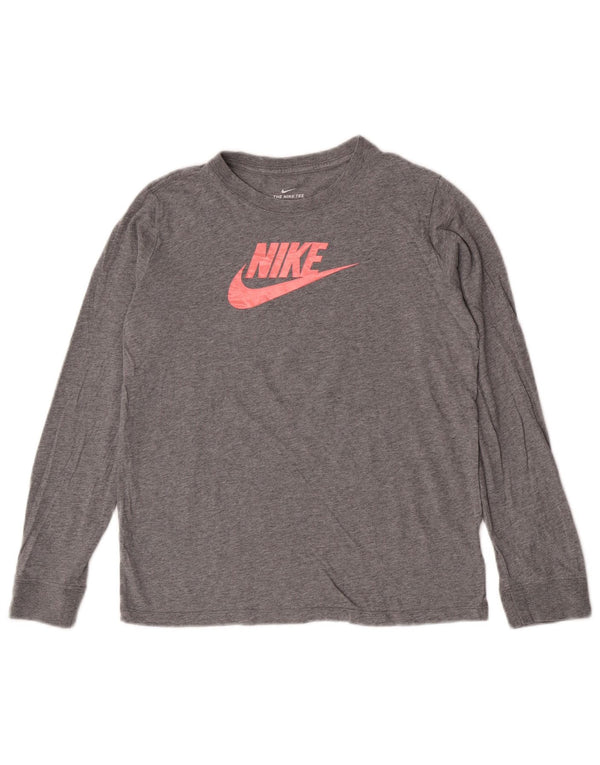 Nike Girls Graphic Top Long Sleeve 13-14 Years XL Grey