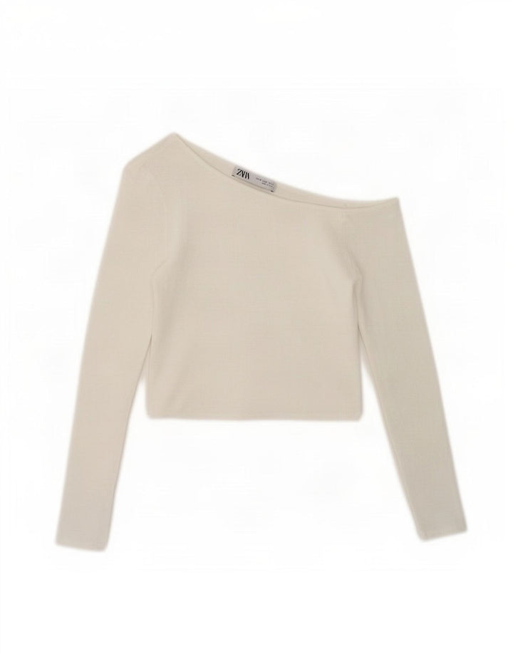 Top corto da donna con spalle scoperte Zara UK 8 piccolo bianco