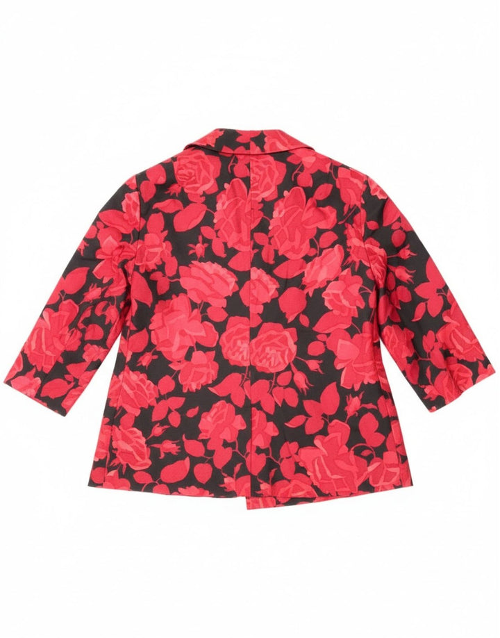 Giacca blazer vintage da donna con maniche a 3/4 e 2 bottoni, UK 14, rosso medio floreale