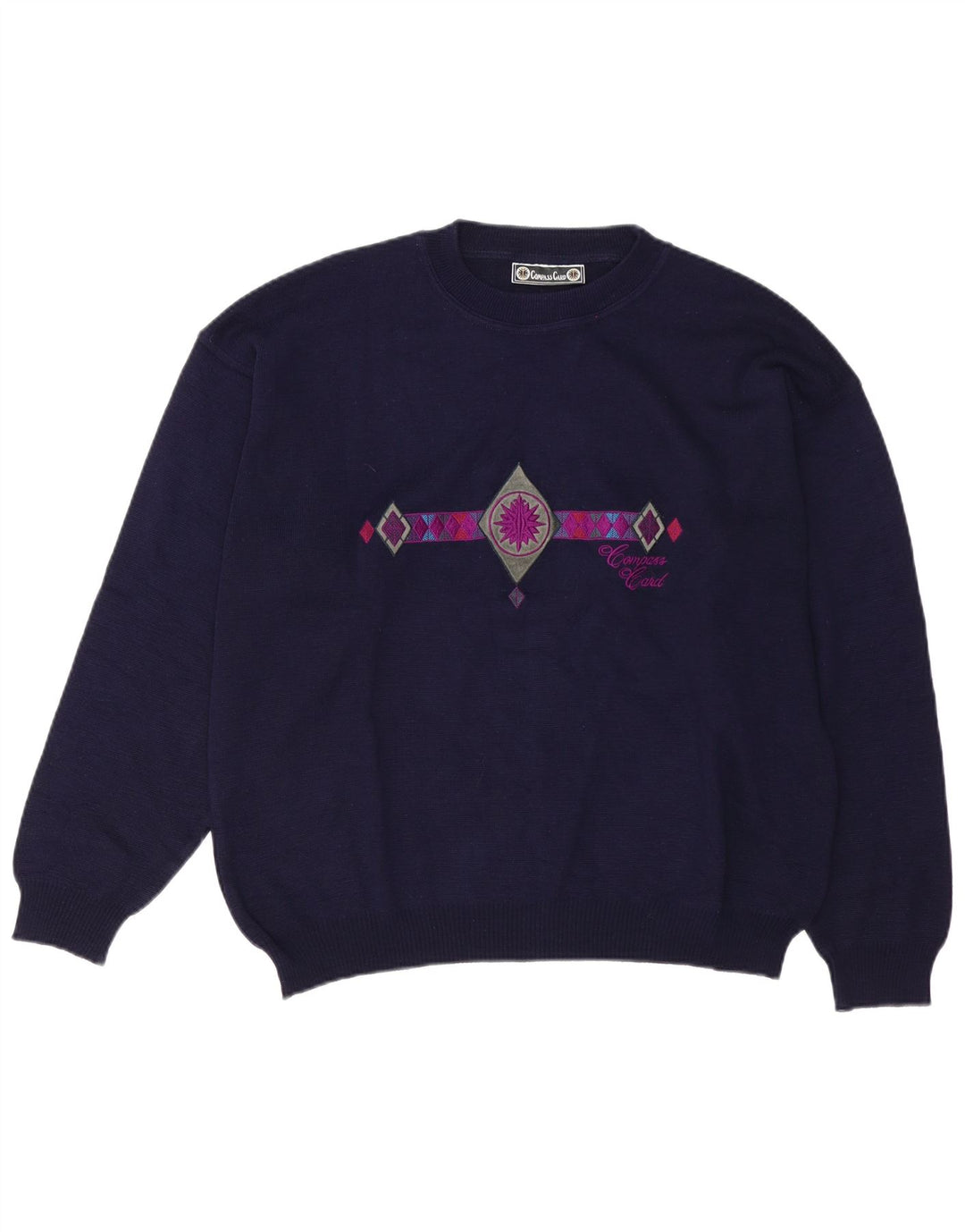 COMPASS CARD Maglione da uomo con grafica girocollo e maglione grande in lana blu navy