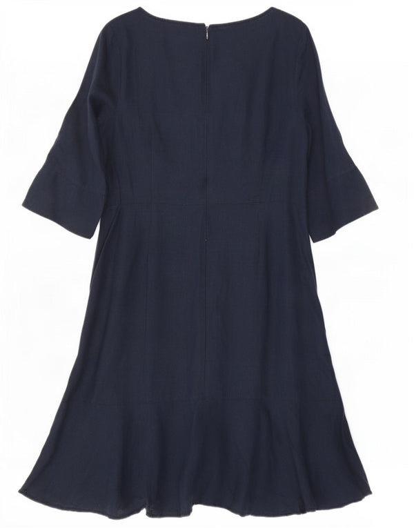 Abito asimmetrico con maniche a 3/4 da donna Monsoon UK 16 Grande lino blu navy