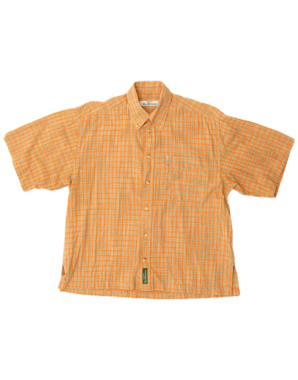 BEN SHERMAN Camicia a maniche corte da uomo a quadri arancio medio