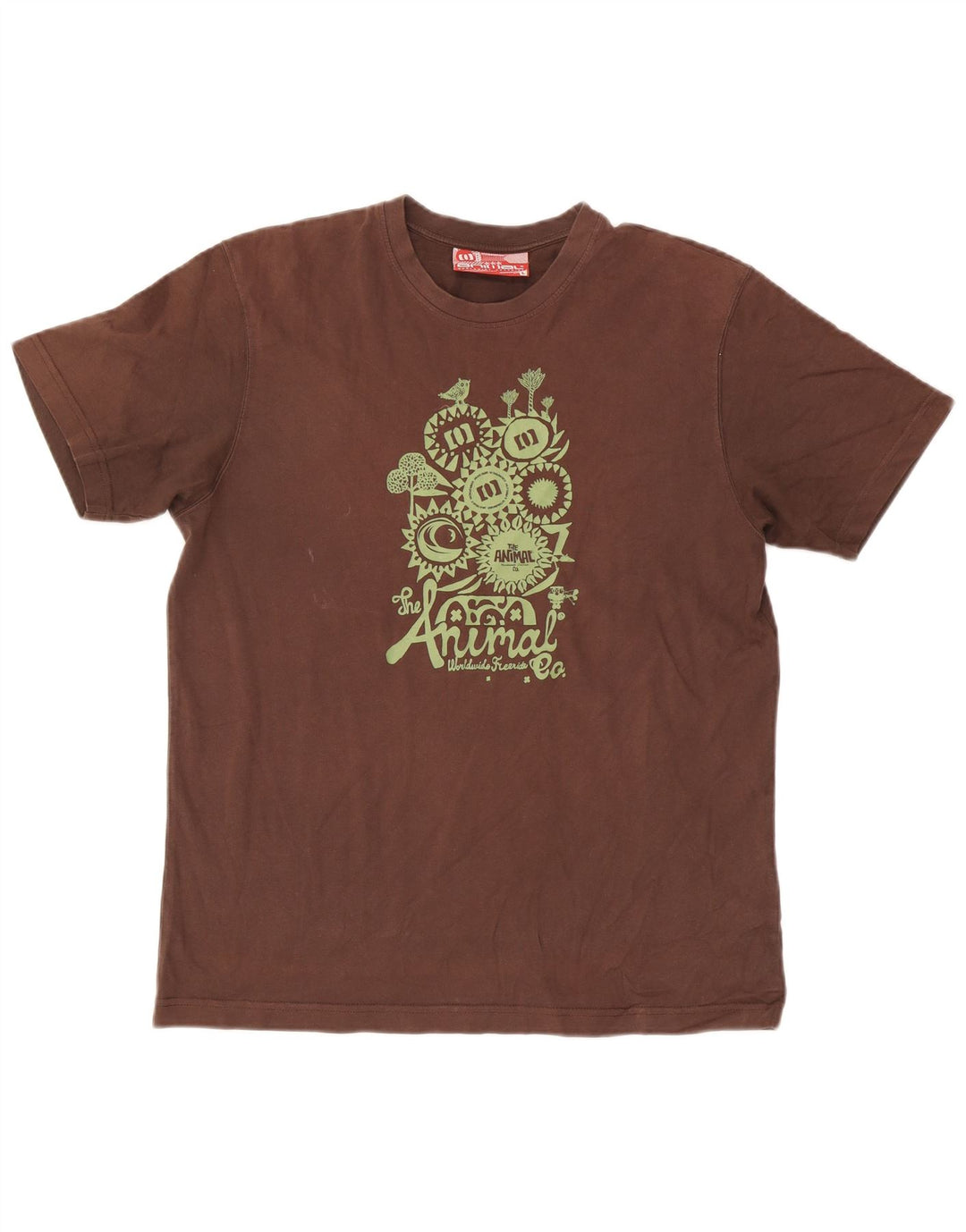 T-shirt grafica da uomo con animali, top grande, in cotone marrone