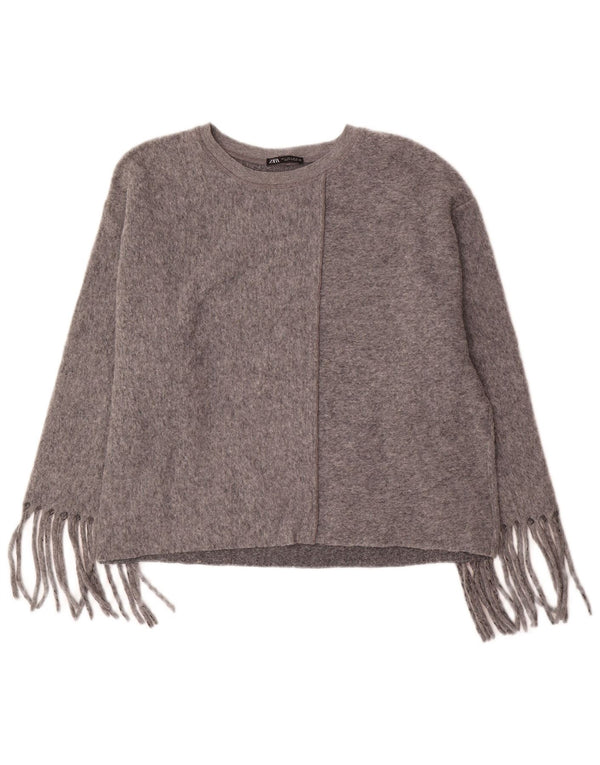 Maglione maglione oversize con scollo a barca da donna Zara UK 16 grande poliestere grigio