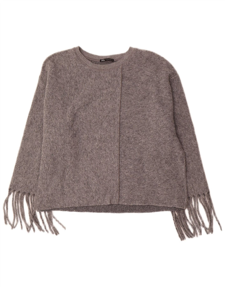 Maglione maglione oversize con scollo a barca da donna Zara UK 16 grande poliestere grigio
