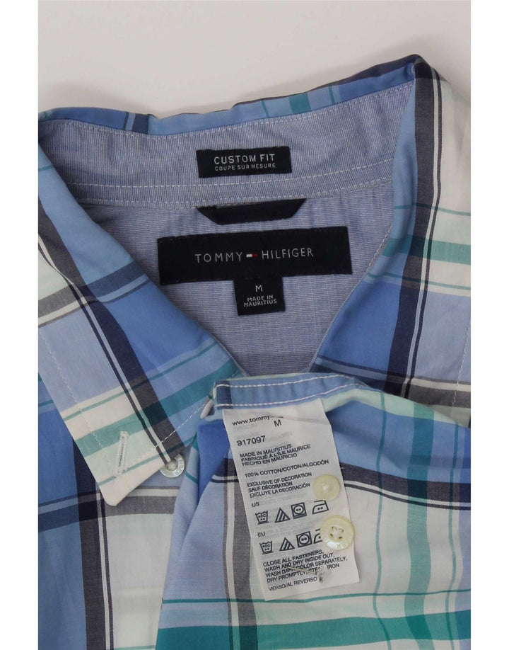 Camicia da uomo a maniche corte personalizzata Tommy Hilfiger in cotone a quadri blu medio