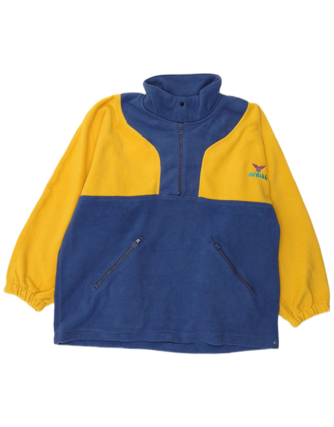 KENNINGTON Maglione in pile da uomo con zip e collo XL blu in poliestere color block