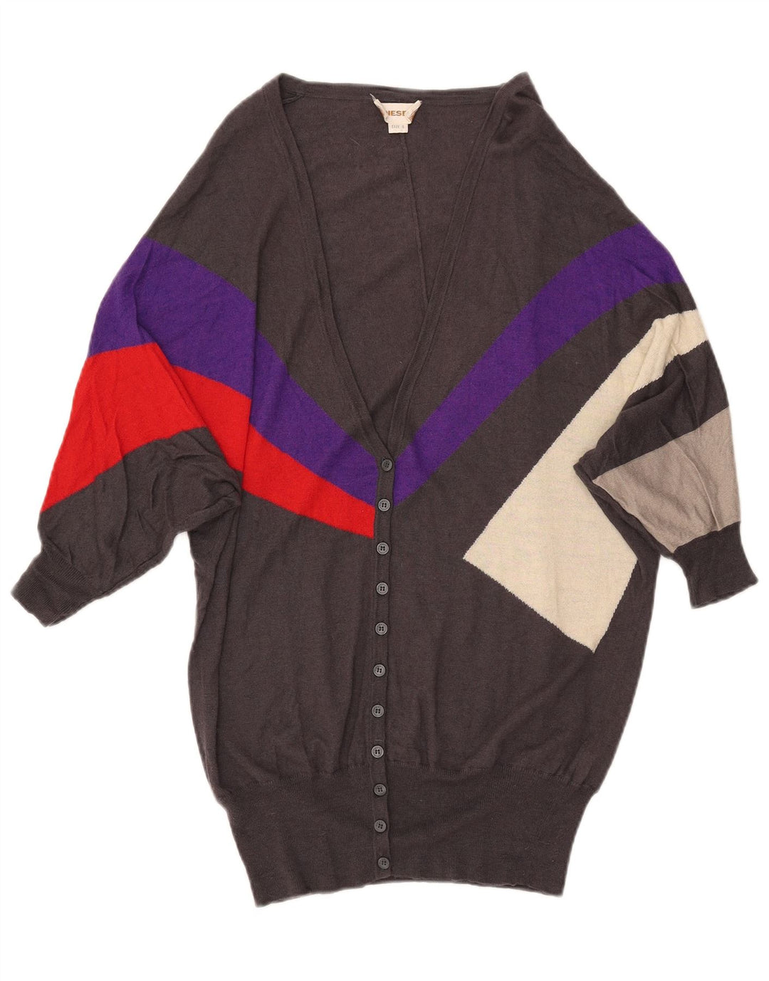 DIESEL Maglione cardigan lungo da donna UK 10 Small Grey Colourblock