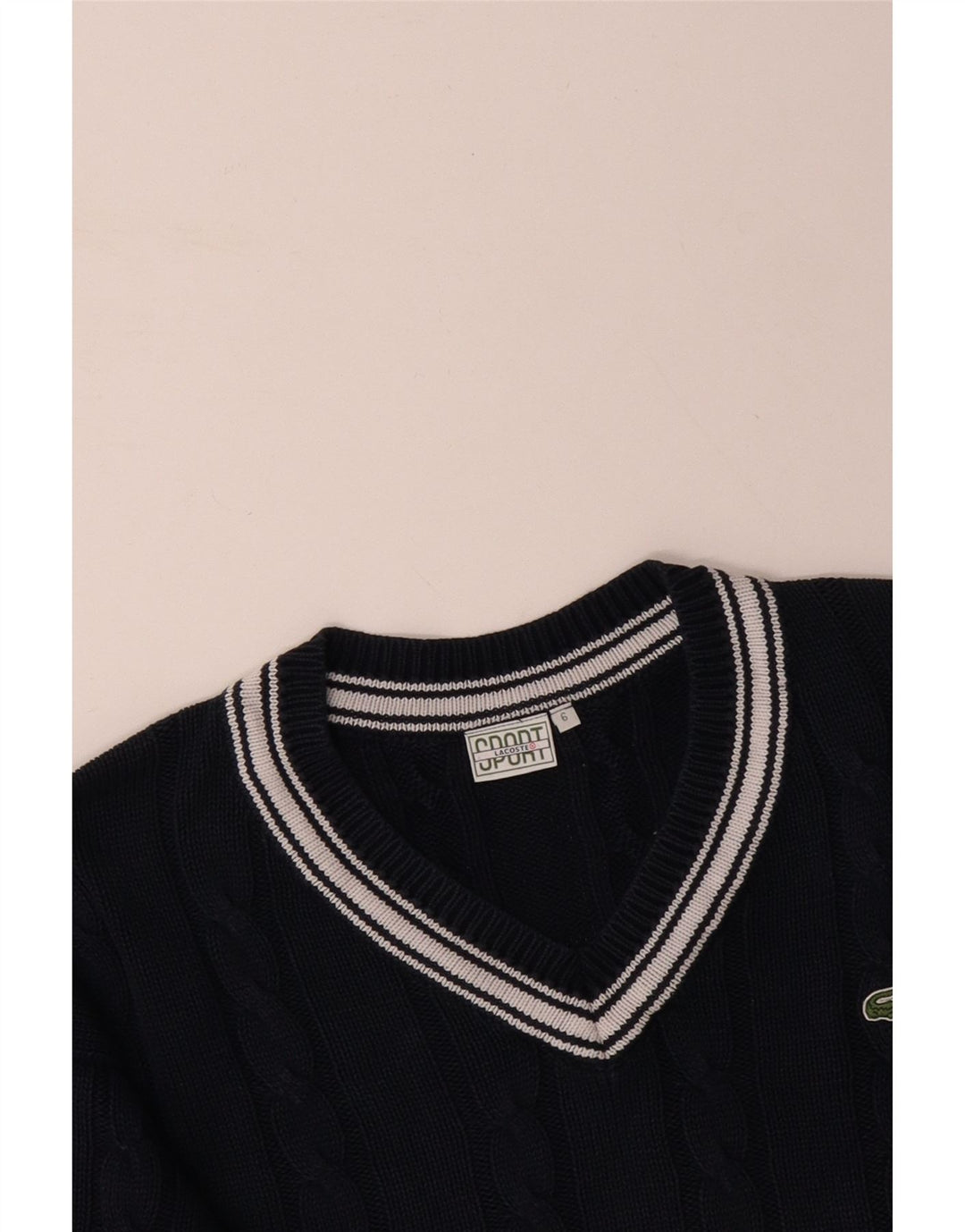 LACOSTE Maglione da uomo con scollo a V taglia 6 XL in cotone blu navy