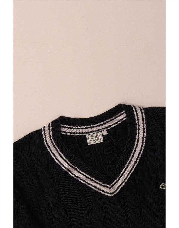 LACOSTE Maglione da uomo con scollo a V taglia 6 XL in cotone blu navy