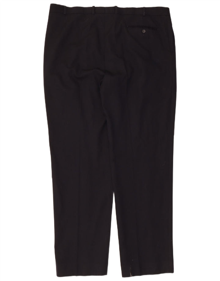 Pantaloni da abito dritti da uomo Marks & Spencer W42 L33 lana blu navy