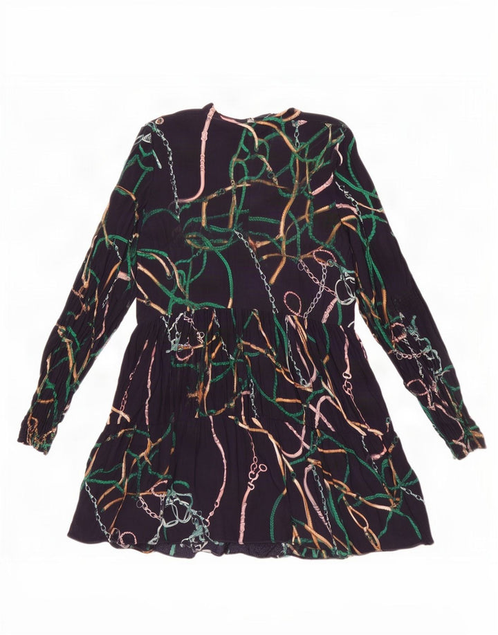 Abito a strati a maniche lunghe da donna con motivo astratto Zara UK 16 grande blu navy