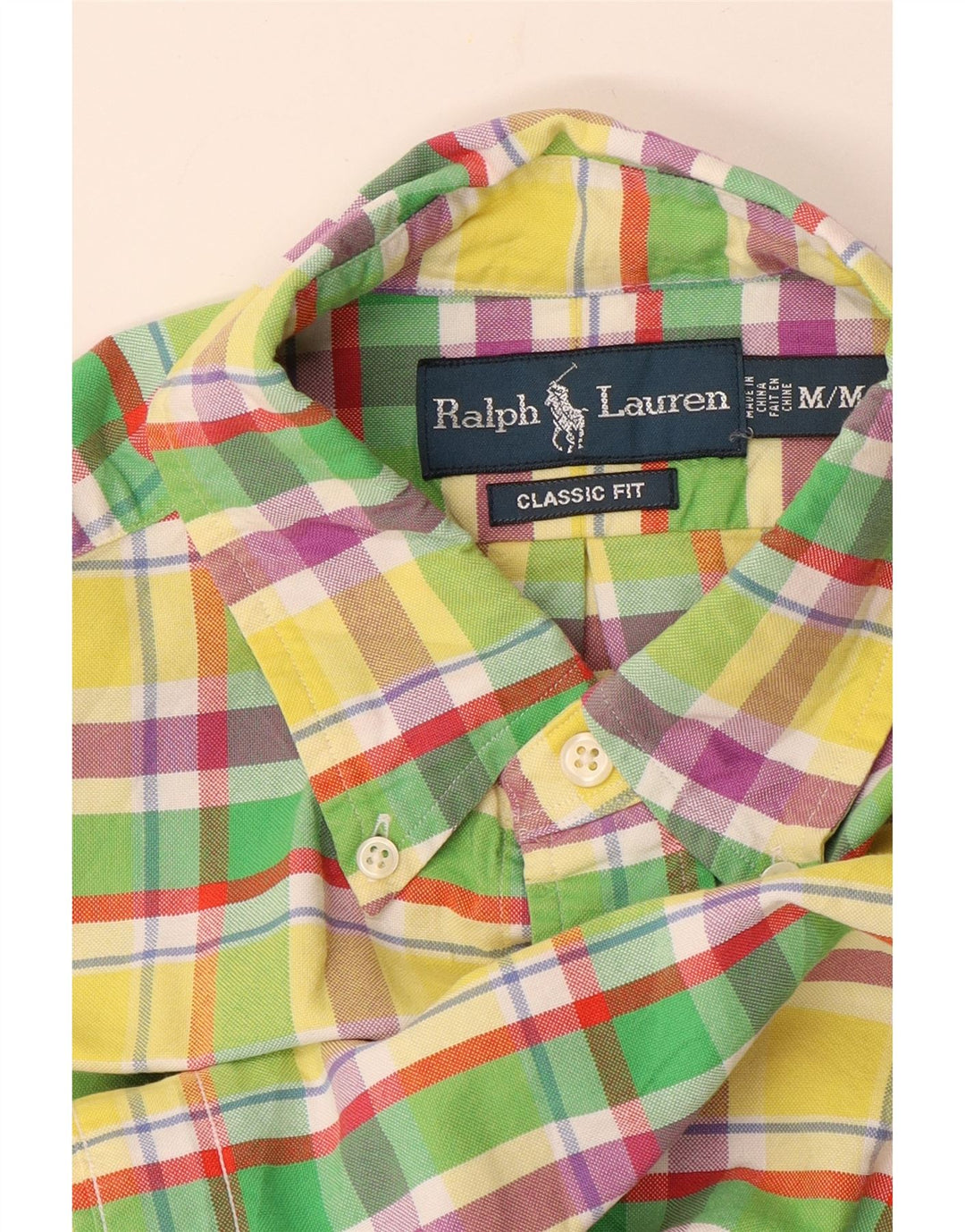 RALPH LAUREN Camicia da uomo a maniche corte dal taglio classico, motivo a quadri giallo medio