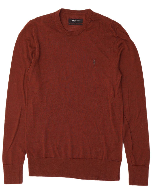 Maglione girocollo da uomo All Saints, maglione piccolo in lana merino marrone