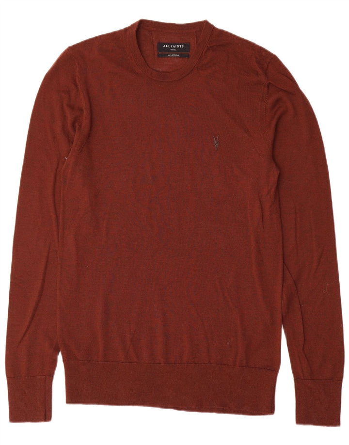 Maglione girocollo da uomo All Saints, maglione piccolo in lana merino marrone