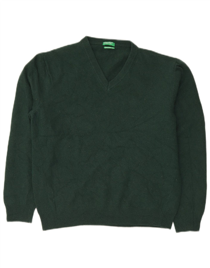 Maglione da donna con scollo a V Benetton UK 20 2XL Lana verde