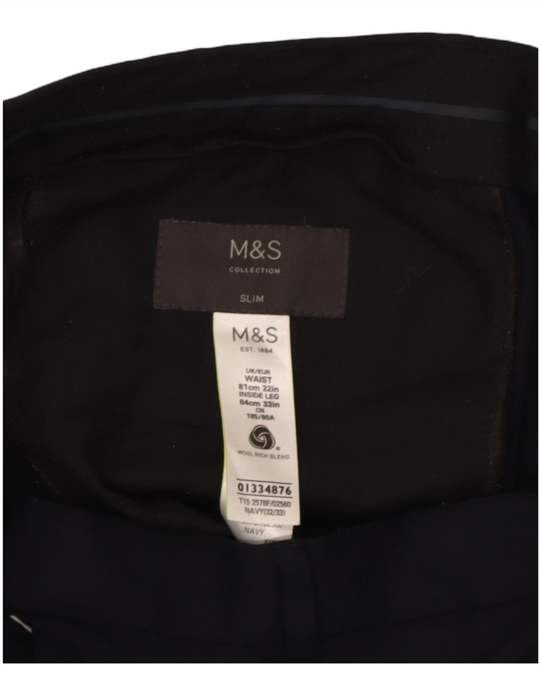 Pantaloni da abito slim da uomo Marks & Spencer W32 L33 in lana blu navy
