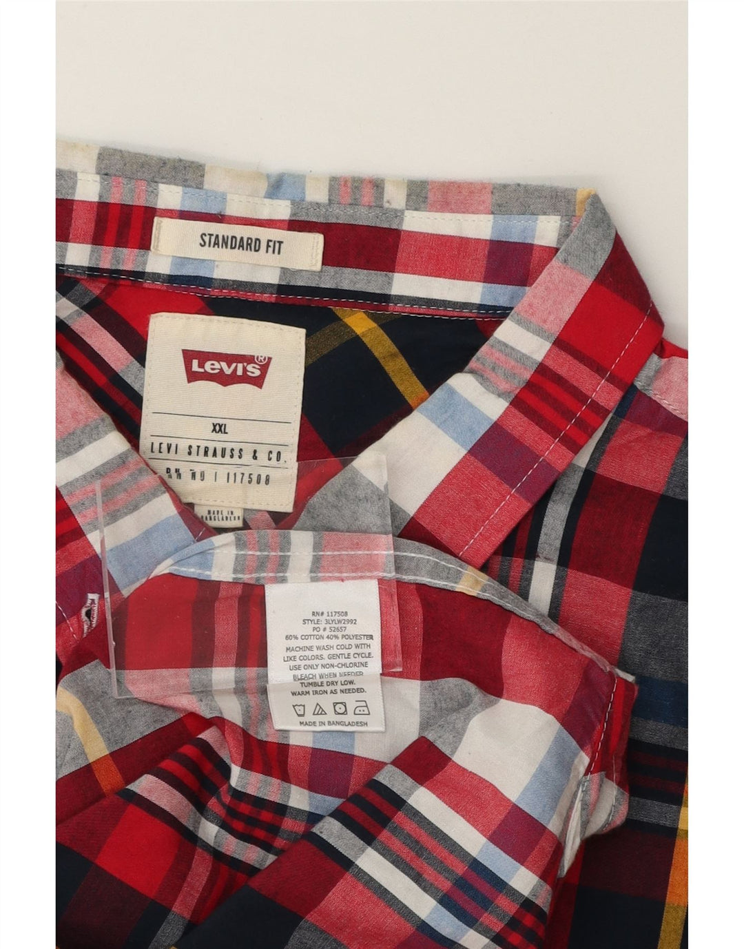 LEVI'S Mens Standard Fit Shirt 2XL Red Check Cotton Vintage Levi's and Second-Hand Levi's from Messina Hembry 
