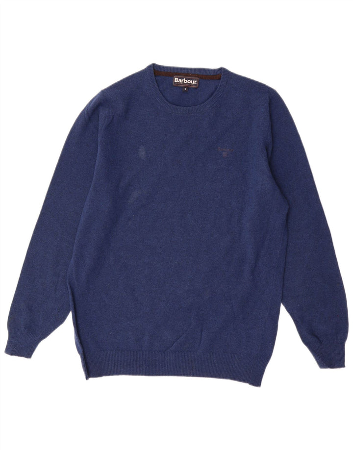 Barbour Uomo Girocollo Maglione Maglione Piccolo Blu Navy Lana d'agnello
