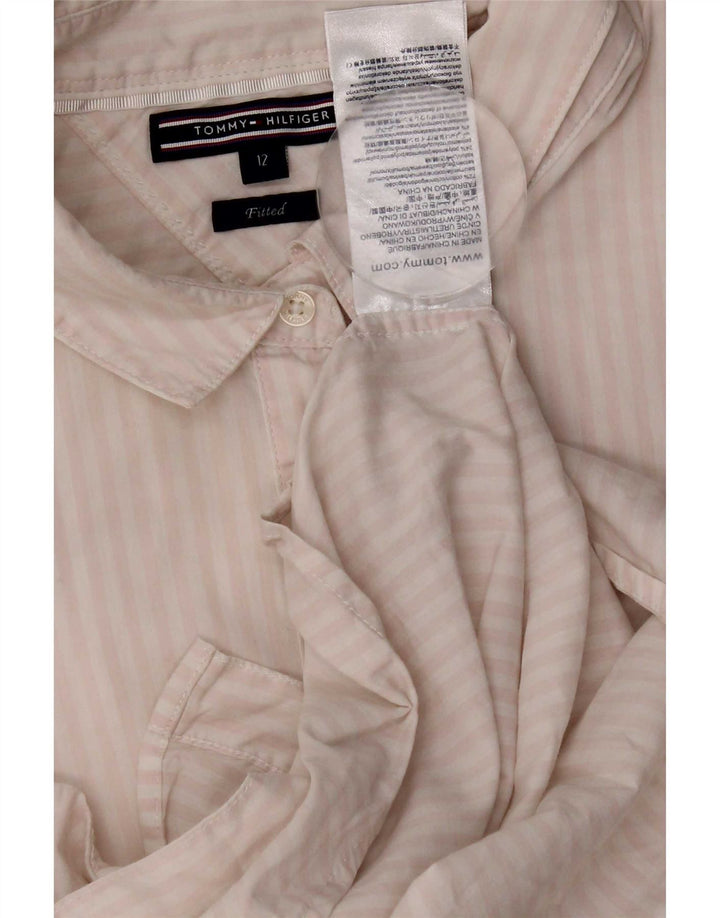 Camicia aderente da donna Tommy Hilfiger US 12 grande cotone a righe bianche