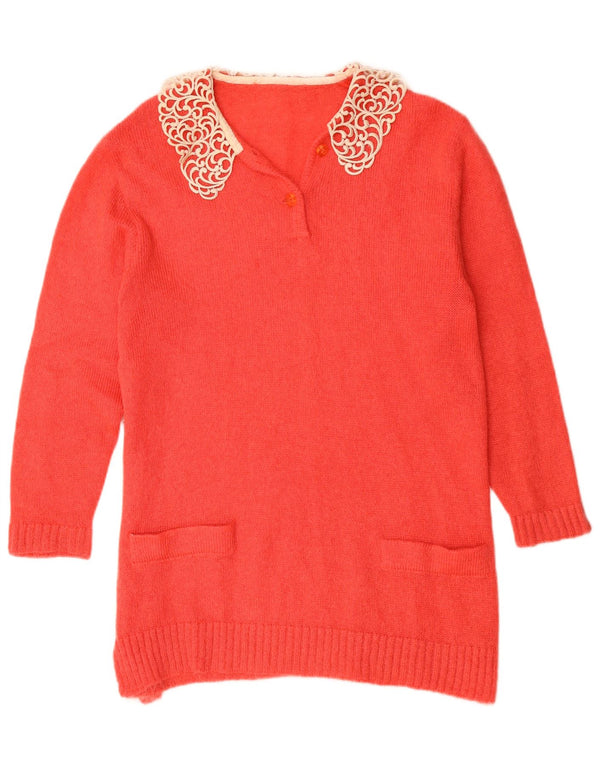 Maglione vintage da donna con collo a polo lungo e collo alto UK 14 grande rosso
