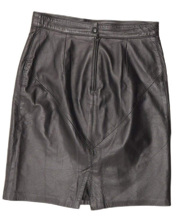 Gonna in pelle a vita alta da donna vintage IT 46 grande W30 nera