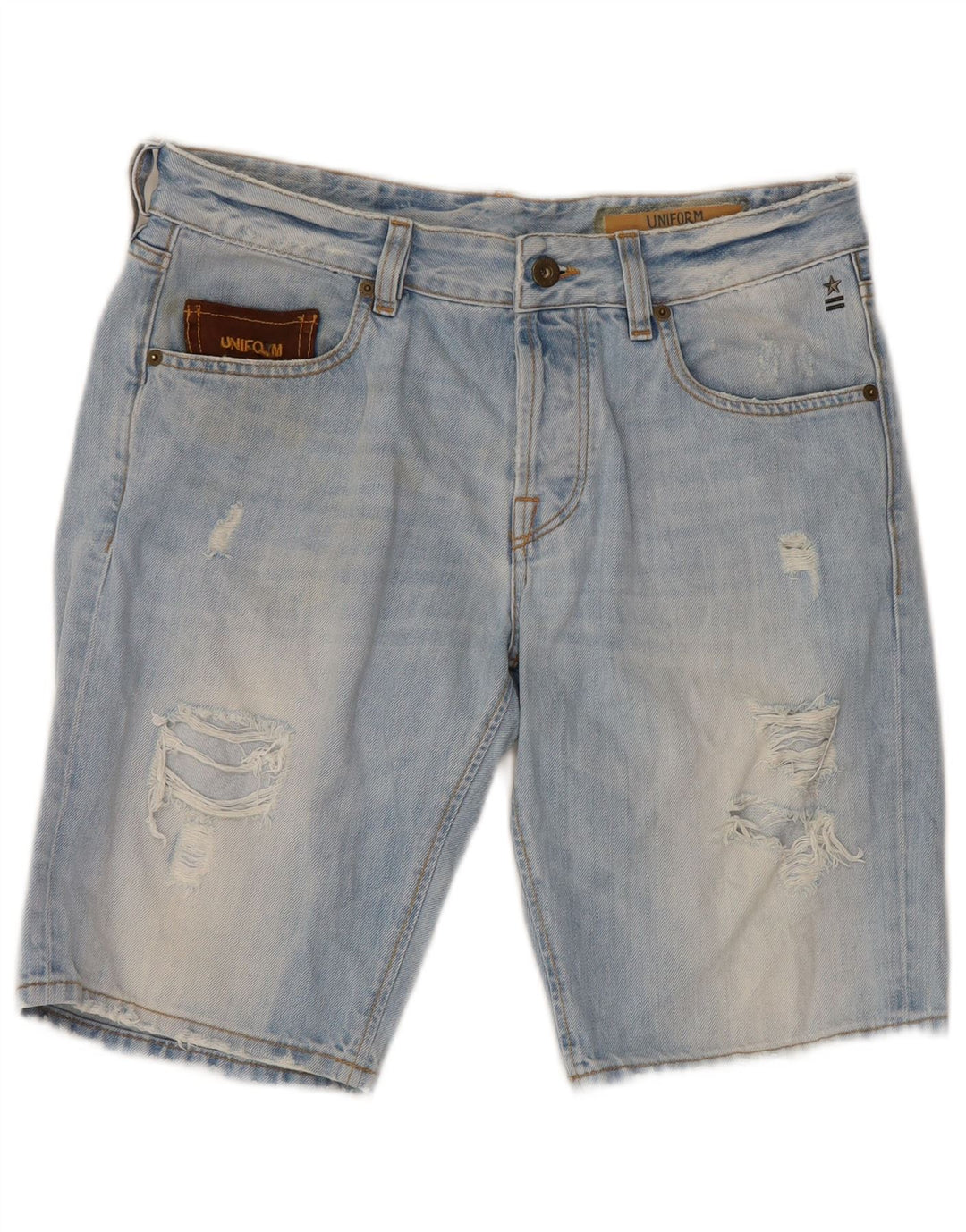 Pantaloncini di jeans invecchiati da uomo uniformi W30 cotone blu medio