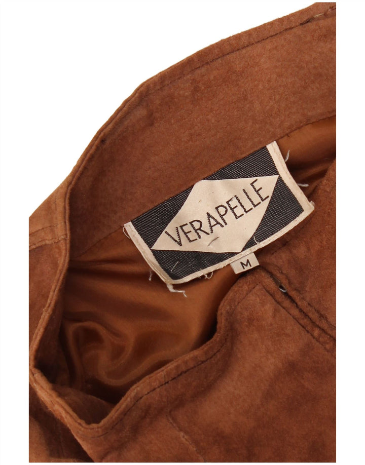 Vintage Womens Suede Mini Skirt Medium W26  Brown Leather