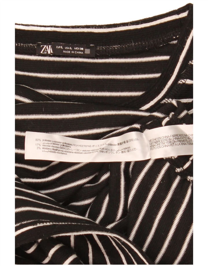 Top corto da donna Zara a maniche lunghe UK 16 grande poliestere a righe nere