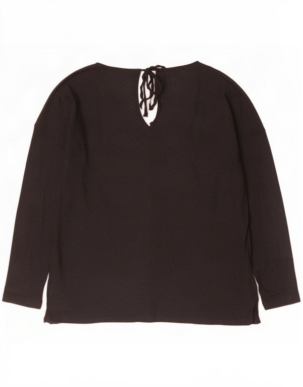 Massimo Dutti Womens Top Long Sleeve UK 14 Medium Black Linen