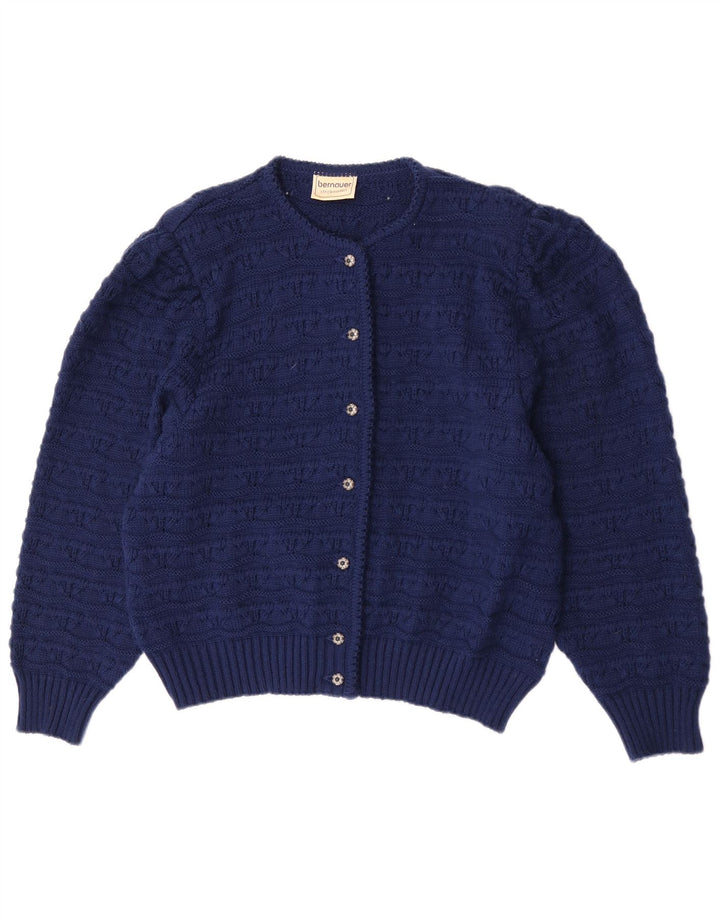 Maglione cardigan da donna vintage EU 50 3XL lana blu navy