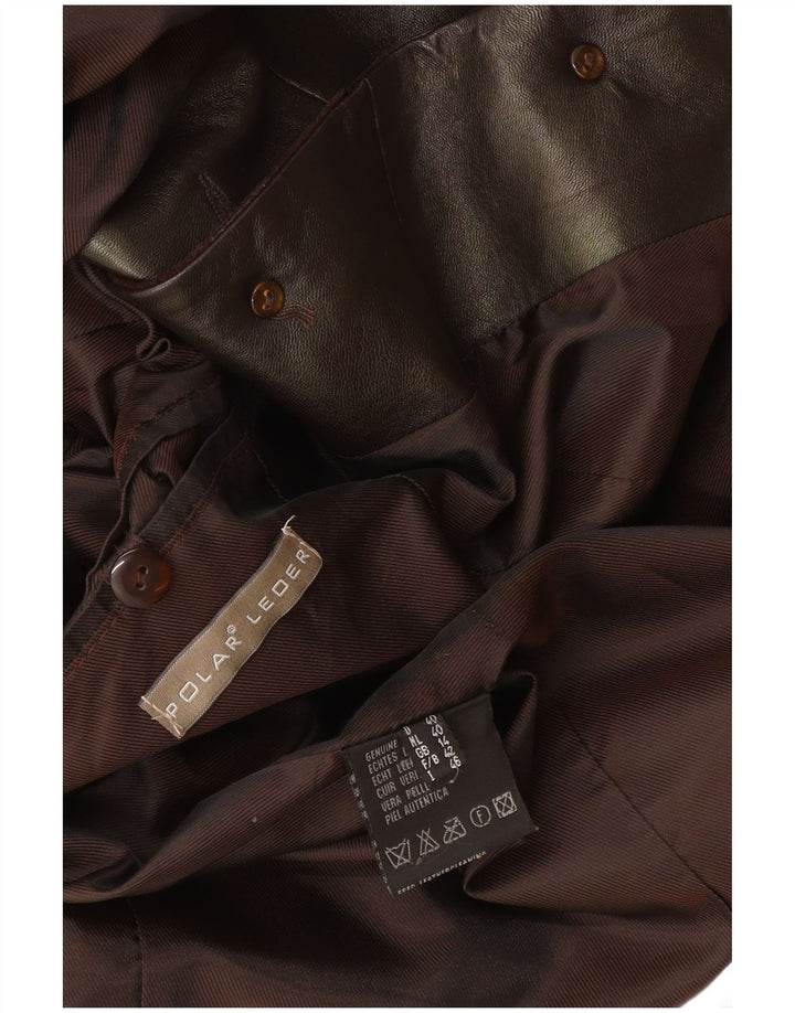 Cappotto in pelle grafica da donna vintage UK 14 Pelle marrone medio