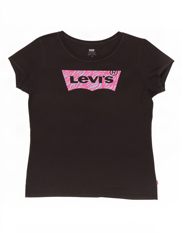 T-shirt grafica da donna Levi's Top UK 16 grande cotone nero