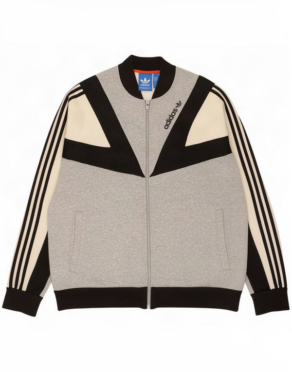 Giacca da ginnastica da uomo Adidas XL in cotone color block grigio