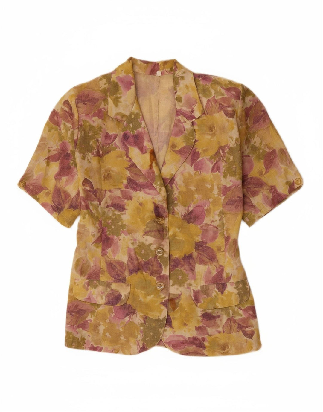 VINTAGE Womens Short Sleeve Blazer Jacket UK 10 Small Multicoloured Floral