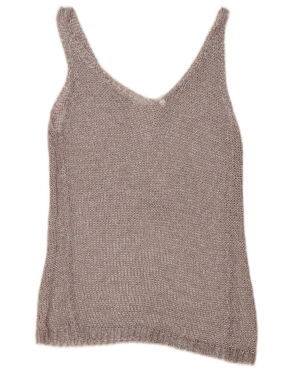 Canotta vintage da donna all'uncinetto UK 12 argento medio